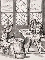 Dice Maker, reproduction of a woodcut by Jost Amman from 